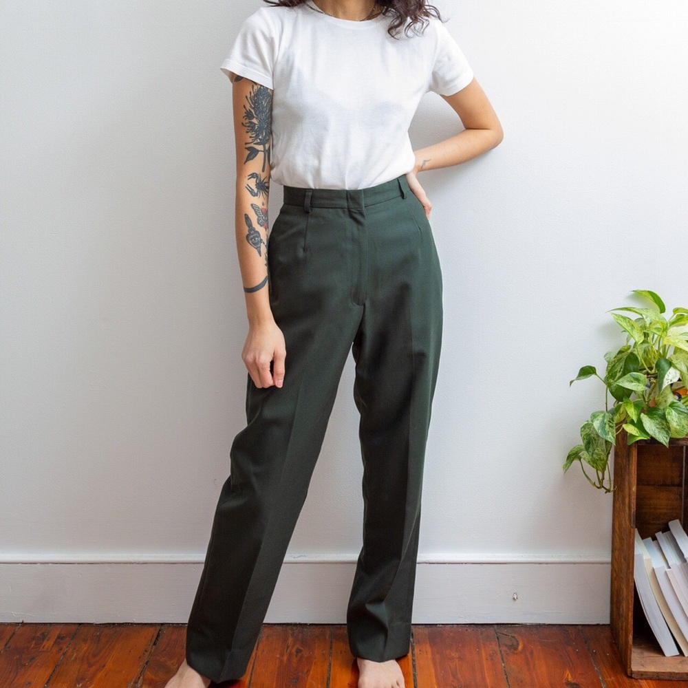 High Waisted Wool Blend Army Trousers